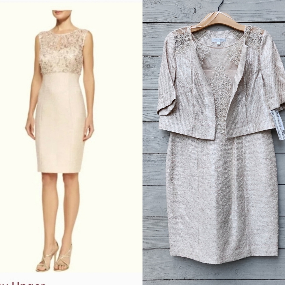 NWT Kay Unger Champagne Dress Jacket Set